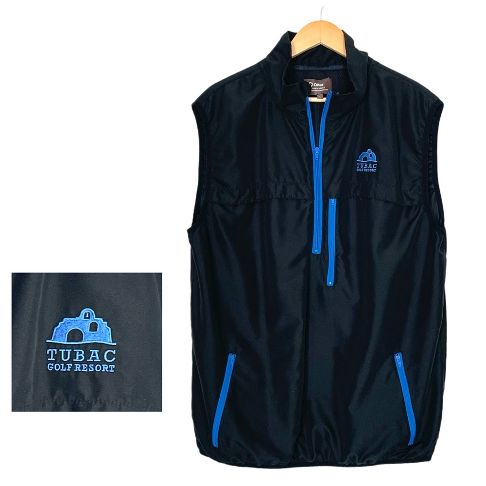 Men’s Golf Vest Black Blue Trim Tubac Golf Resort Large Windproof Athletic Wear